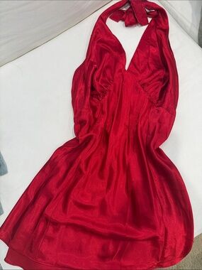 Frederick's of Hollywood Red Satin Halter Mini Dress